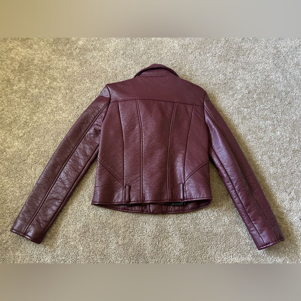 Women's Burgundy Leather Jacket - Picture 2 of 4